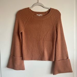 Tularosa brown pink cuffed ribbed knit sweater